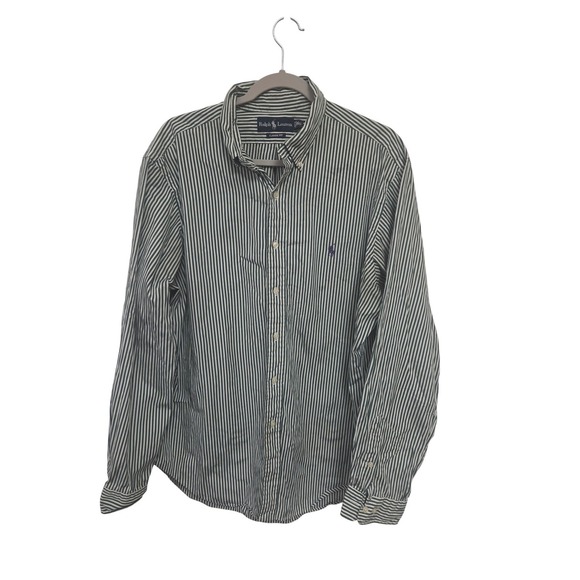 Polo Ralph Lauren Other - Ralph Lauren Classic Fit Green White Striped‎ Button Down Mens 17 XL Pony Logo